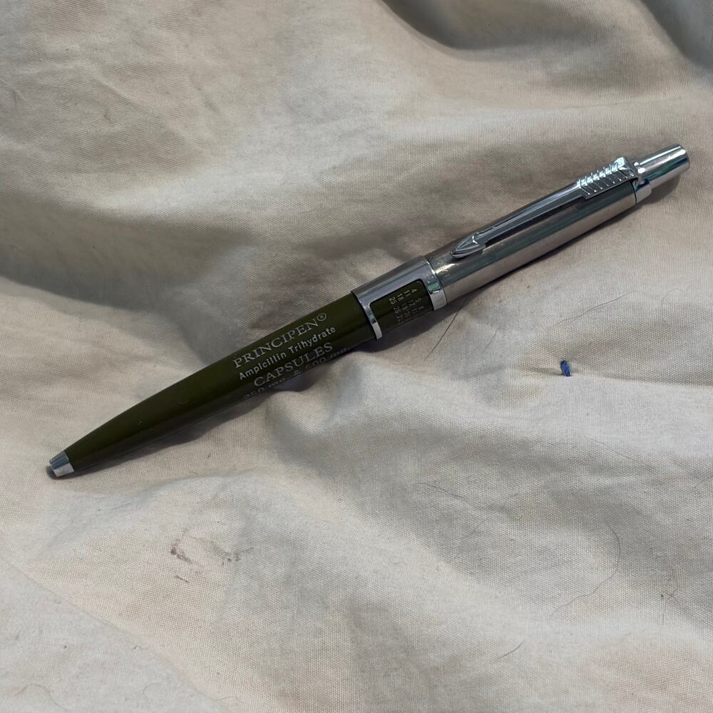Vtg 1970s Parker Jotter Window Calendar Ball Pen Olive Green Pharma Promo USA